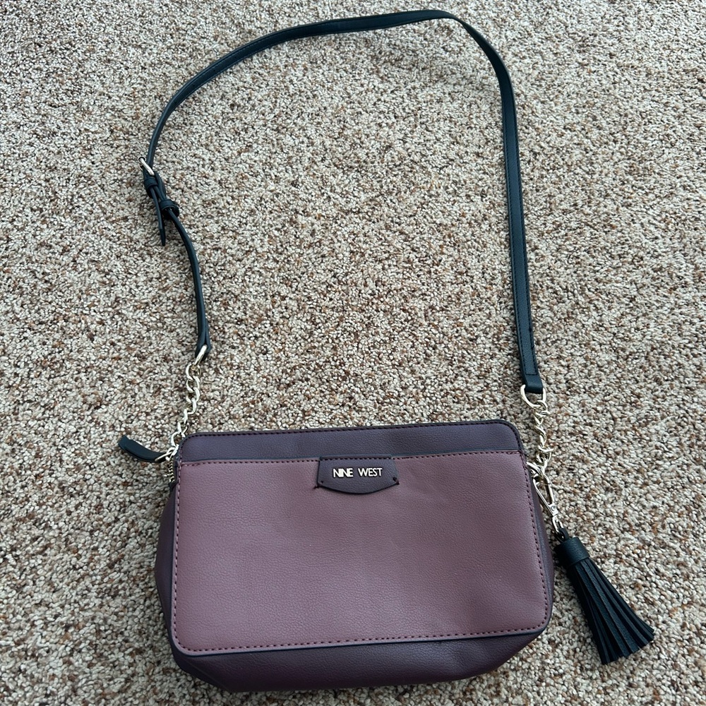 Nine West Plum Crossbody Bag Purple Leather Tassel Adjustable Strap - Picture 4 of 13